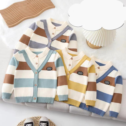 His&Hers Stripped Blue Sweater Cardigans With Colar