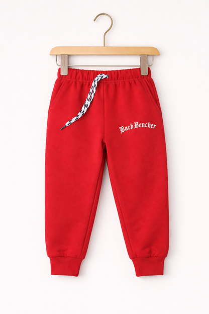Kids Plain Red Fleece Jogger Pants Unisex