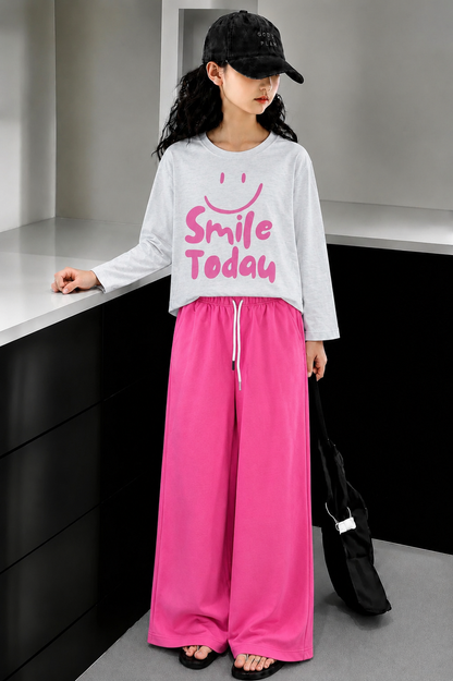 [Smile Today ] Printed Lightweight Terry  T-Shirt & Trouser