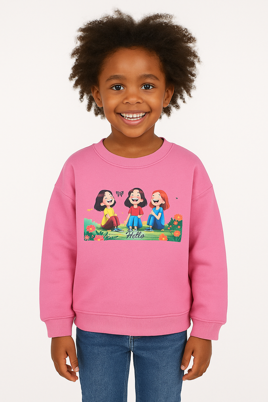 Pink Drop Shoulder Cartoon Print Sweatshirt for Girls 301