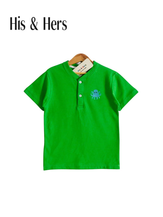 Octopus Logo Kid's Green Henly Polo Shirt Boys 109