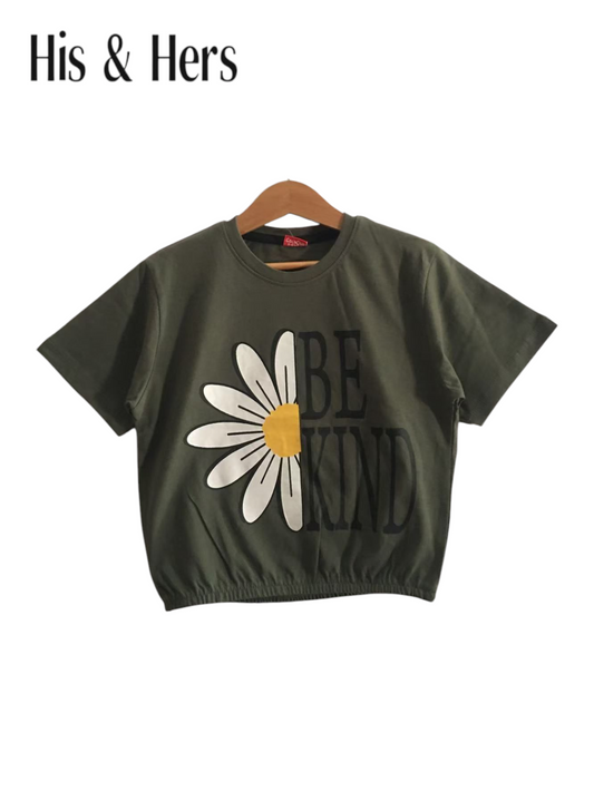 Army Green  T-Shirt Short Length Girls