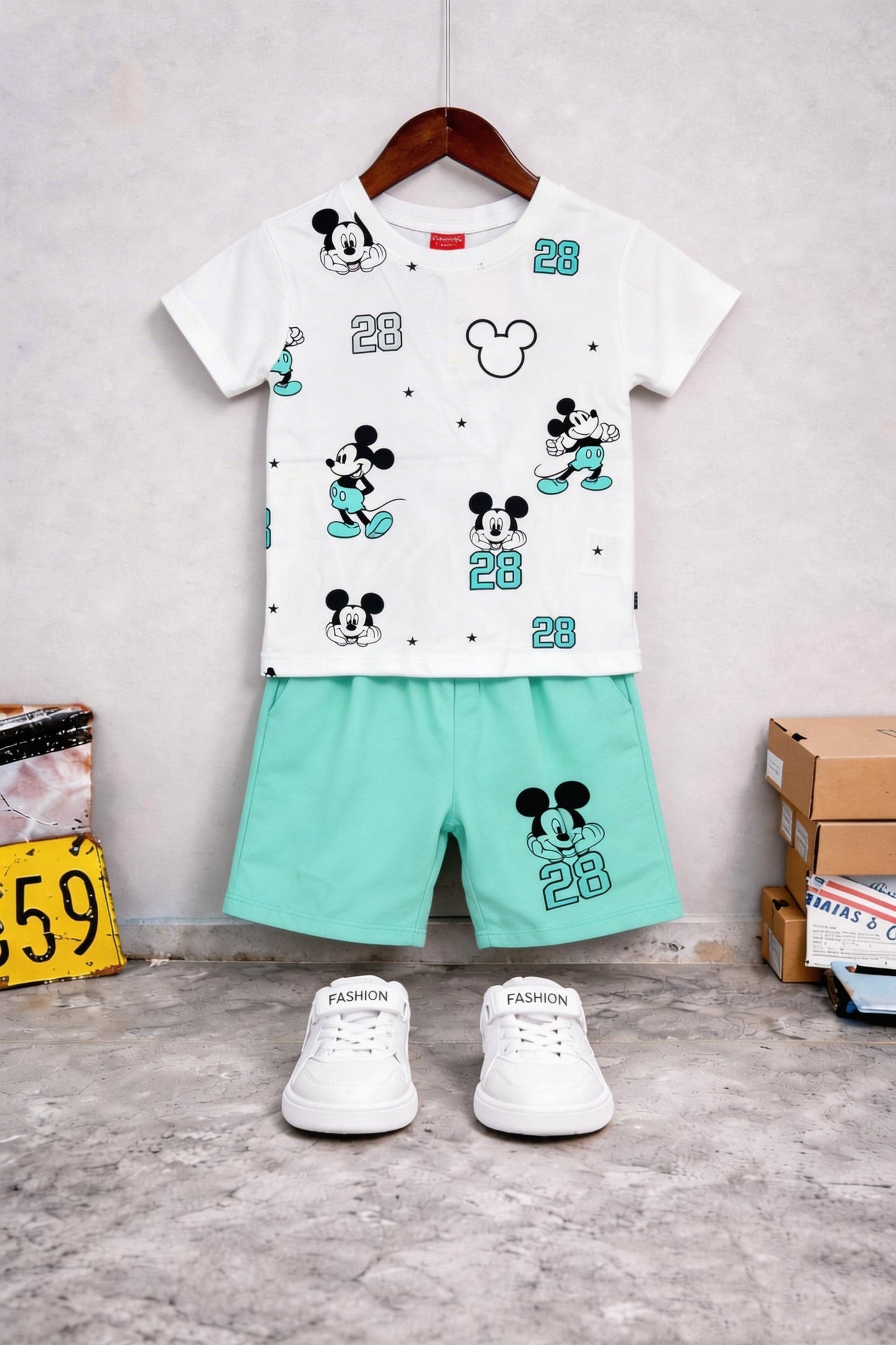 Micky Mouse Printed T-Shirt Nicker Suit