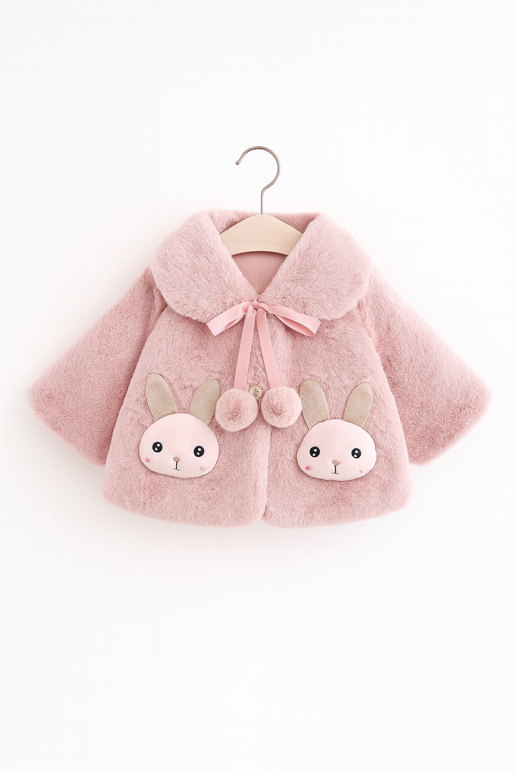 Fluffy Pink Winter Cape for Baby Girls – Rabbit