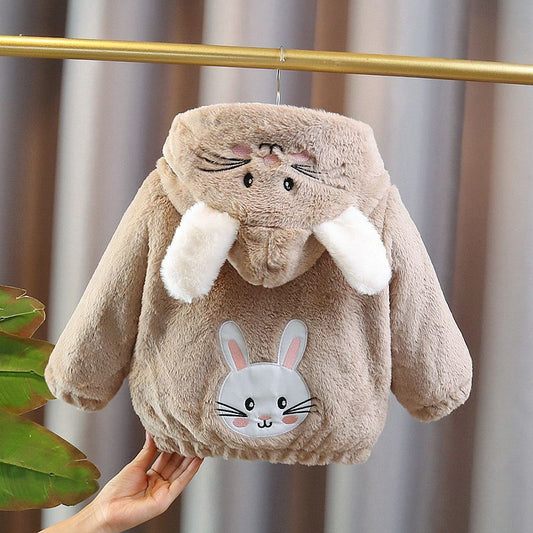 Brown Bunny Plush Winter Coat for Girls