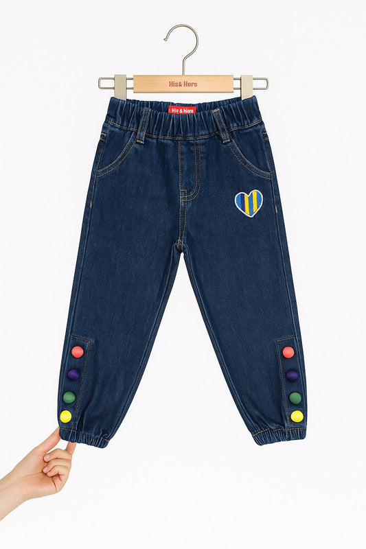 Rainbow Heart Denim Jeans for Girls 🌈 Dark Blue
