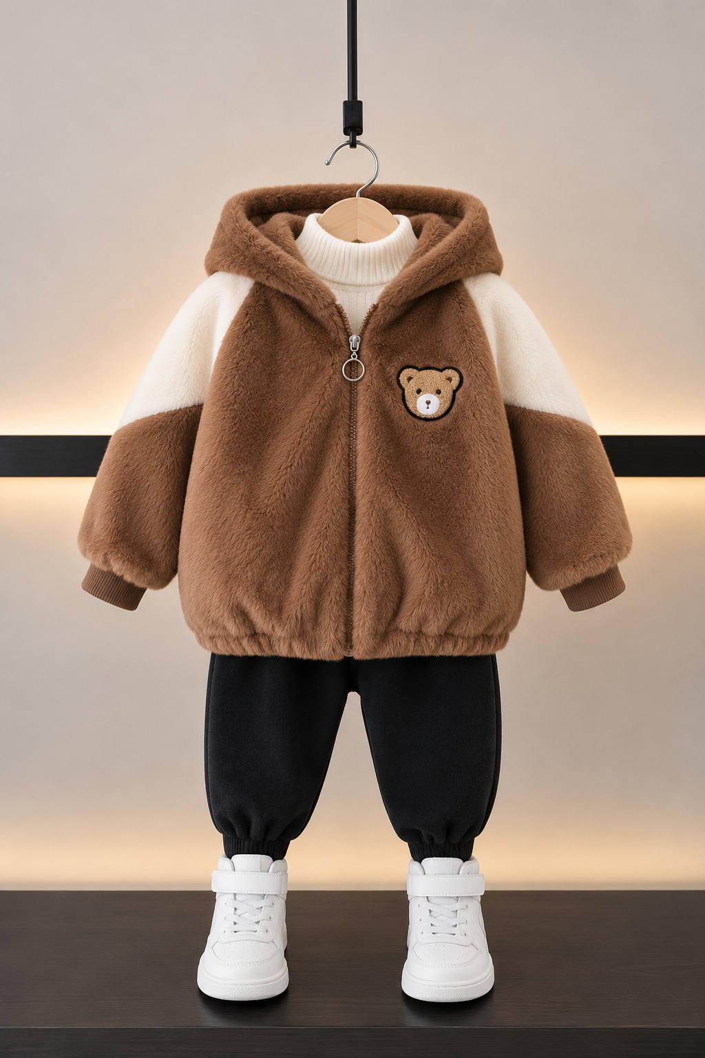 Kids Teddy Plush Winter Jacket- Brown 114