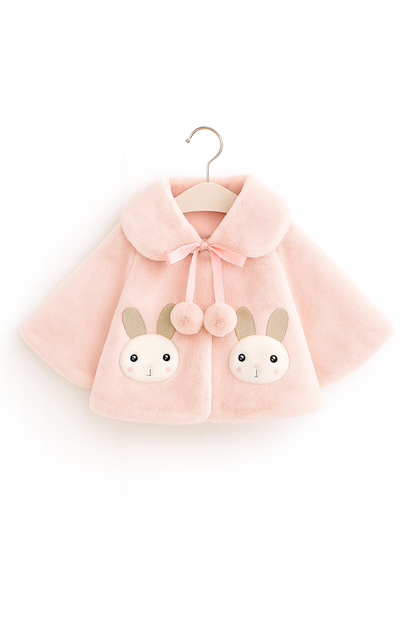 Fluffy Baby Pink Winter Cape for Baby Girls – Rabbit