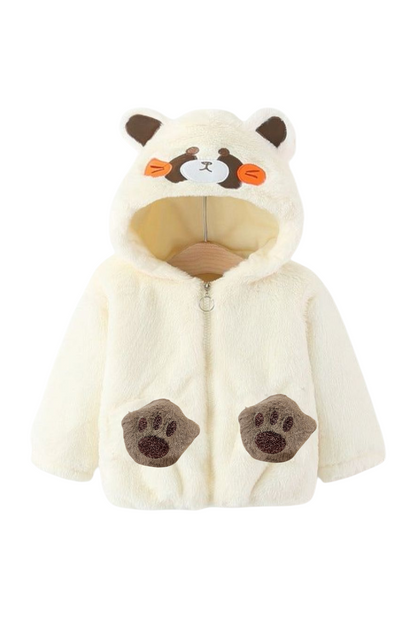 Cream White Furry Bear Hoodie Jacket 139