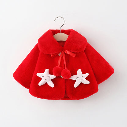 Fluffy Plush Red Winter Cape for Baby Girls – Star Fish