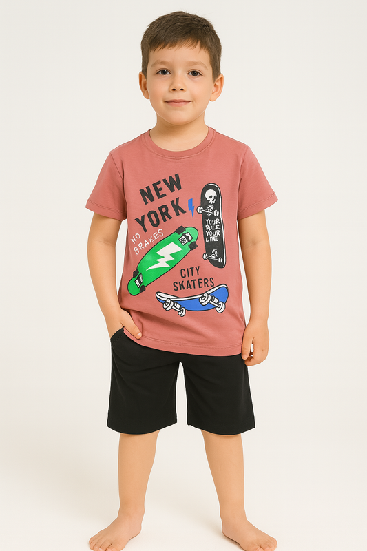 Nee York Pinkish Red Nicker Suit Boys