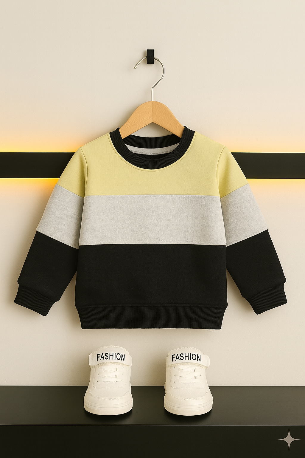Kids Colorblock Sweatshirt – Yellow - White- Black 301