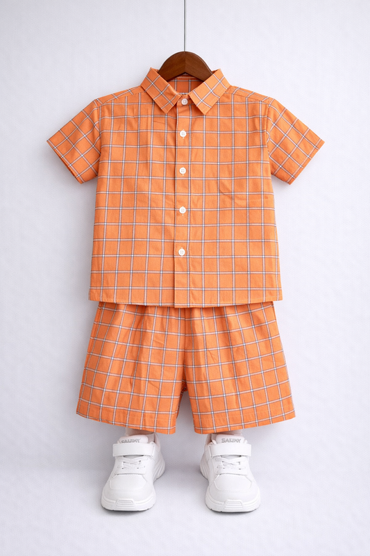 Orange Checked Cotton Nicker Suit Boys 526