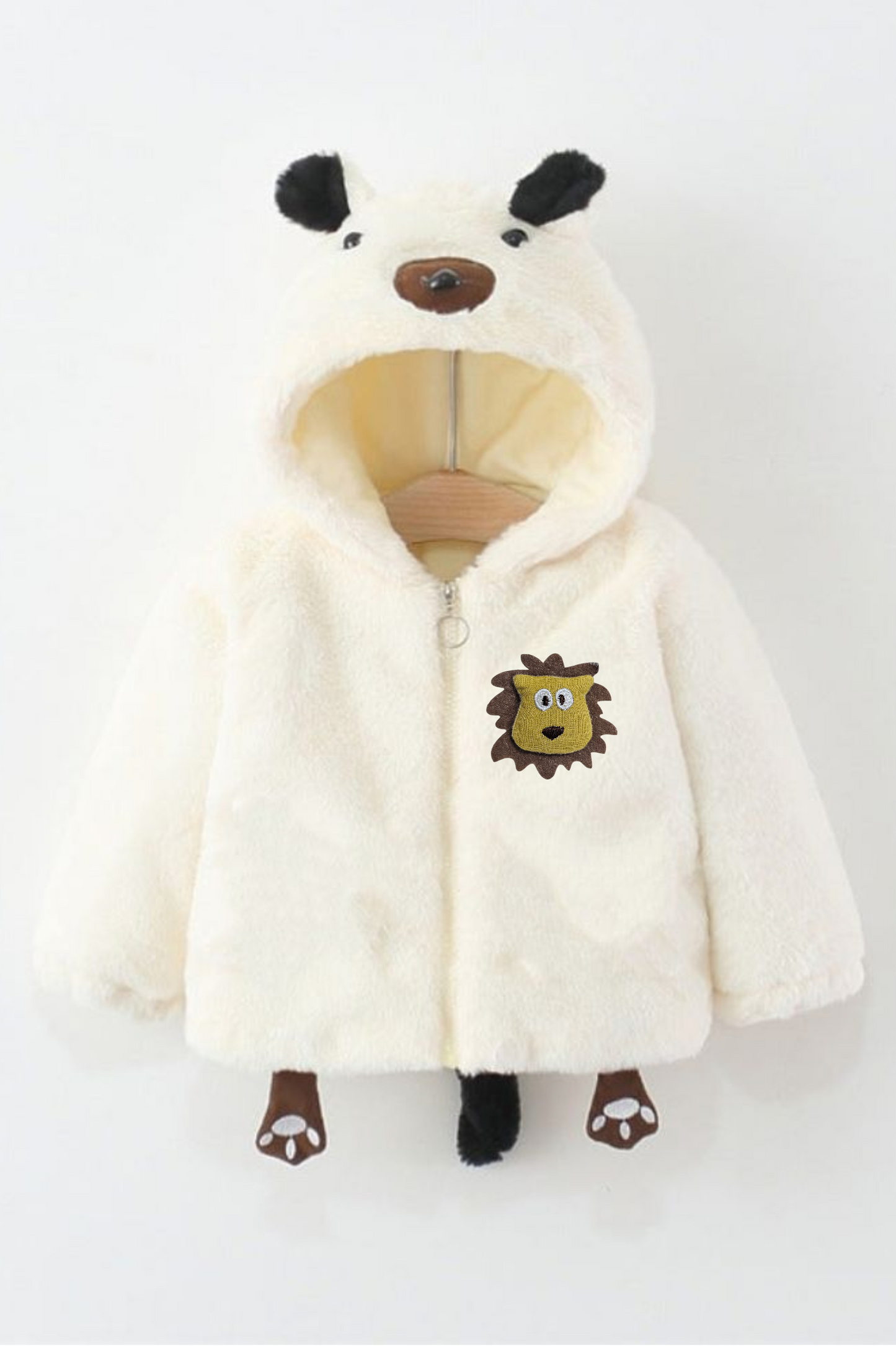 Fluffy Puppy Hooded Jacket for Kids – Cream White 140