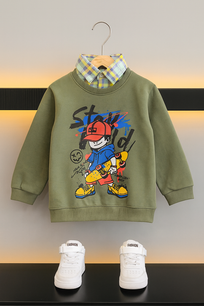 Boy Print Green Double Sweatshirt Boys 284