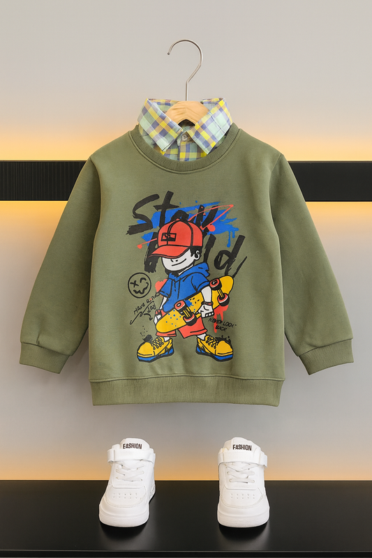 Boy Print Green Double Sweatshirt Boys 284