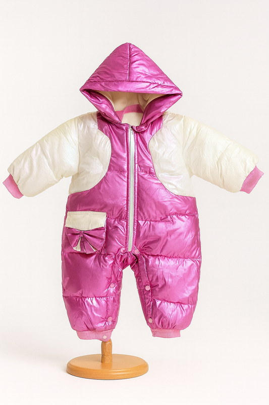 Shiny Pink & Pearl White Baby Romper – Cozy Winter Edition
