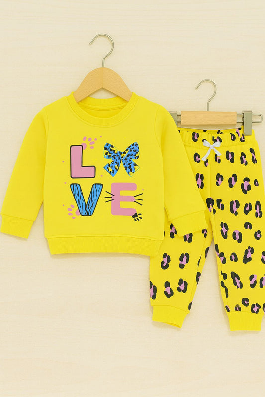 Love Printed Yellow Tracksuit Girls 410