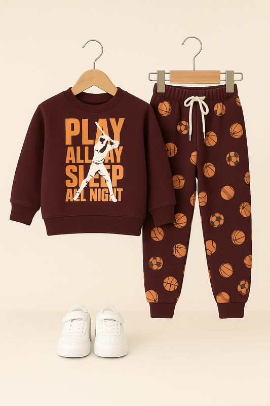 Mahroon Kids Tracksuit with Fun Ball Prints 124
