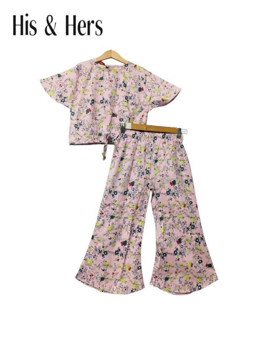 Green Flowers All Over Print Light Pink Skate Fish Girls 403