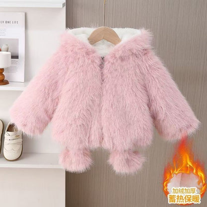 Girls Bunny Ear Fur Hooded Jacket – Pink 929