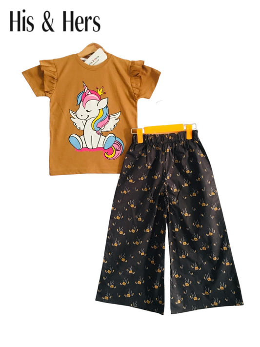 Unicorn Kid's Brown T-Shirt & Cotton Flapper Girls 105