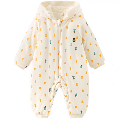 Warm Hooded Baby Romper – Soft Cotton Fleece with Cute Bear Print