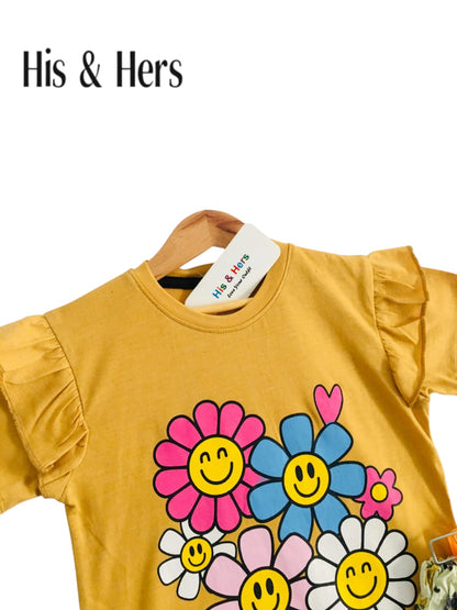 Flowers Kid's Mustard T-Shirt & Cotton Flapper Girls 225
