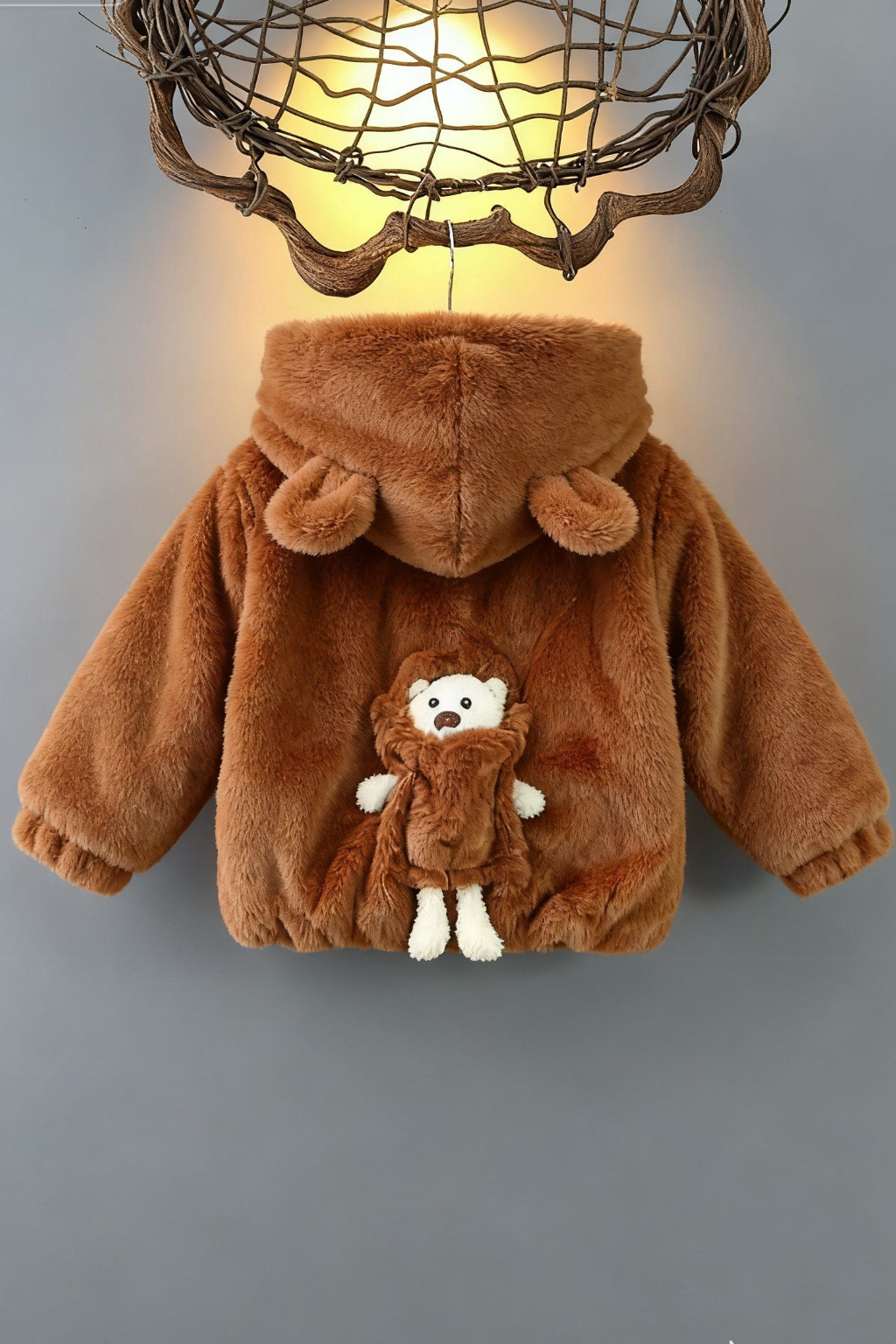 Teddy Bear Plush Hoodie Jacket – Warm Brown