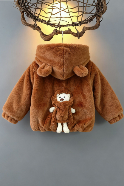 Teddy Bear Plush Hoodie Jacket – Warm Brown