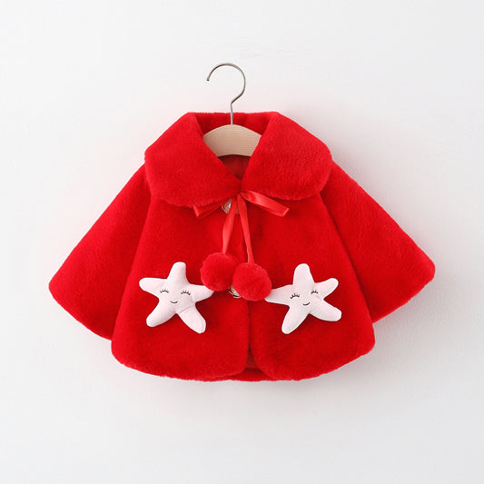 Fluffy Red Winter Cape for Baby Girls – Star Fish