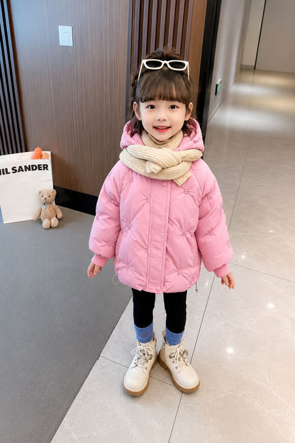 Girls Star Stitch Padded Jacket – Baby Pink