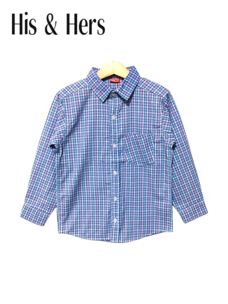 His&Hers Kid's Plaid Button Down Sky And Blue Check Shirts Cotton Long Sleeve Dress Shirt  109