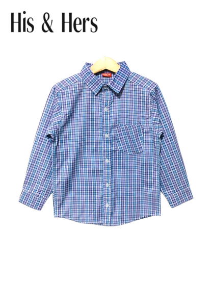 His&Hers Kid's Plaid Button Down Sky And Blue Check Shirts Cotton Long Sleeve Dress Shirt  109