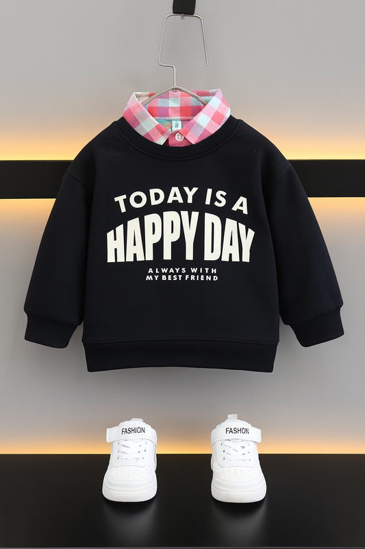 Happy Day Black Double Sweatshirt Boys 414