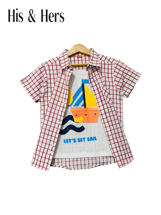 Red Checked White Double Casual Shirt 251