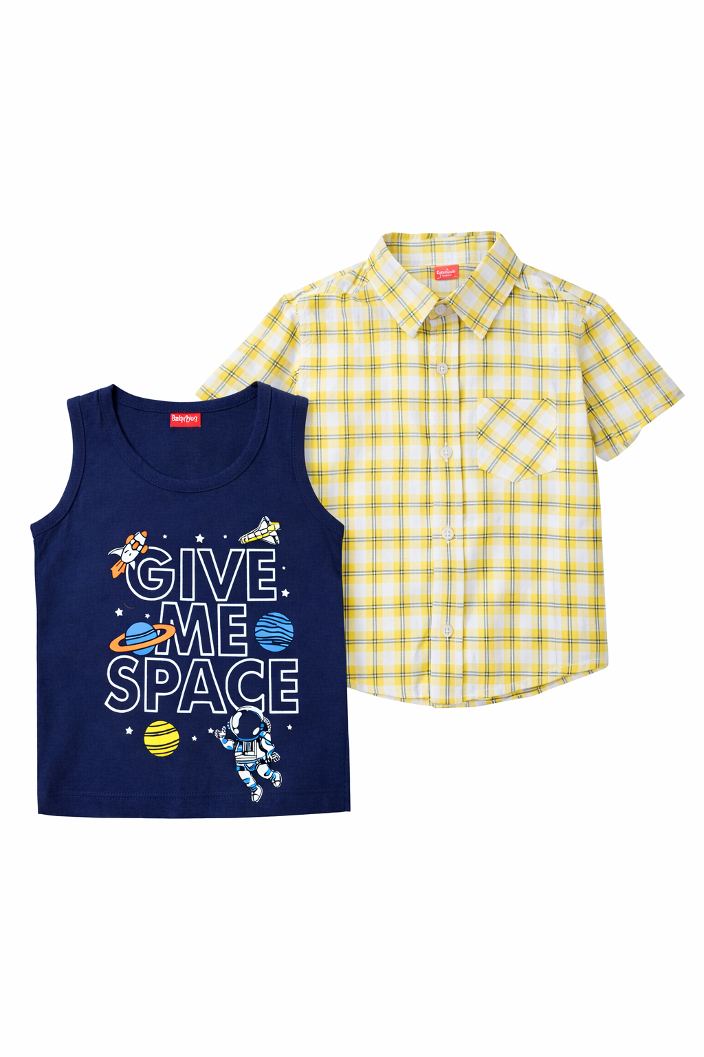 Yellow Check Shirt with Space Print Inner 501