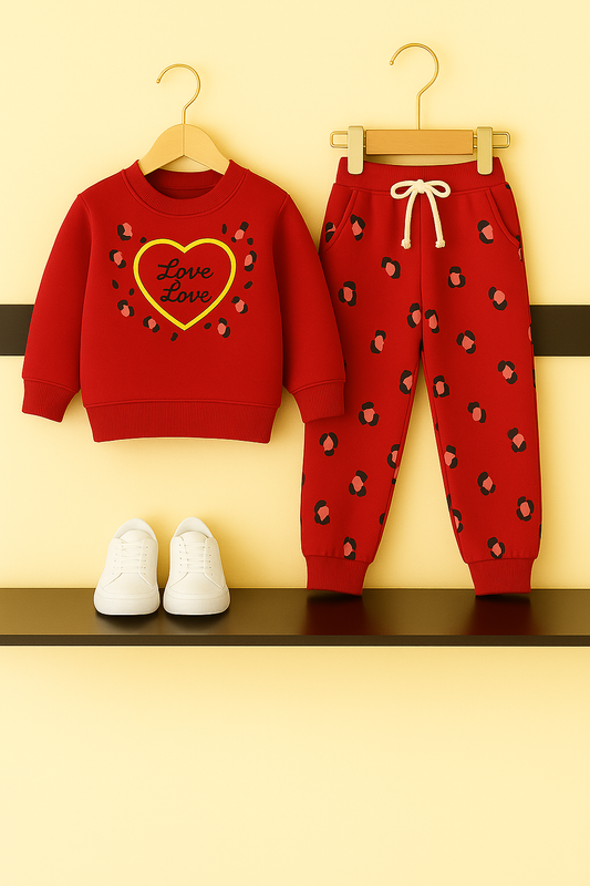 “Love of Love” Heart Print Red Girls Tracksuit 205