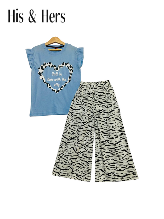 Heart Sleeveless Blue T-Shirt & Cotton Flapper