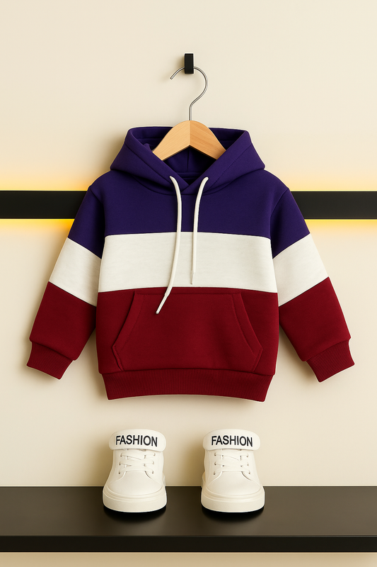 Kids Colorblock  Hoddie – Purple. Off-white. Mahroon 216