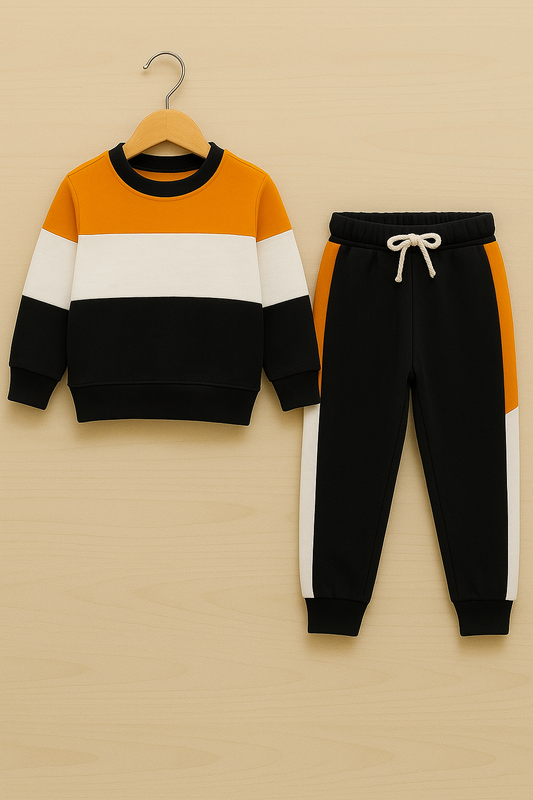 Mustard, White & Black Color Block Boys Tracksuit 449