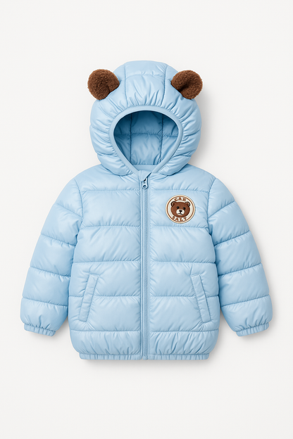 Imported Puffer Jacket Teddy Ears -Light Blue