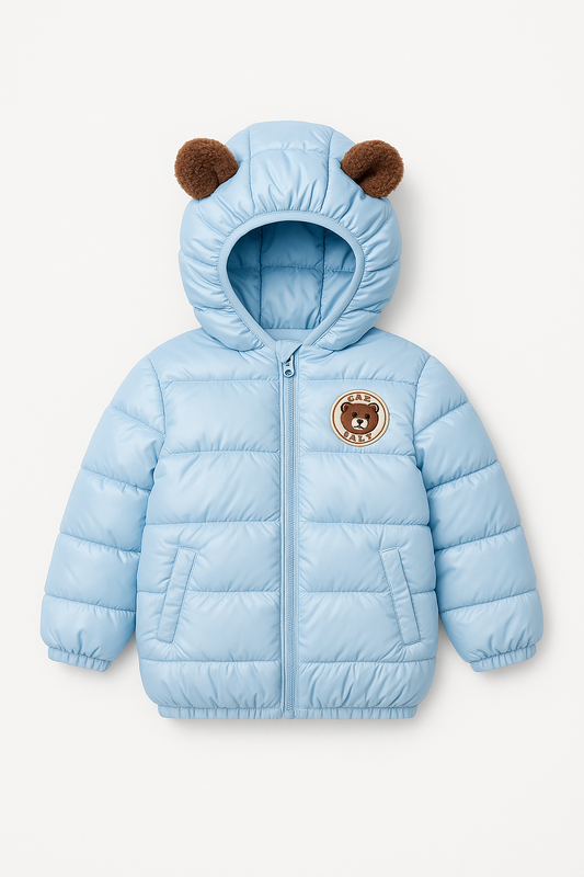 Imported Puffer Jacket Teddy Ears -Light Blue