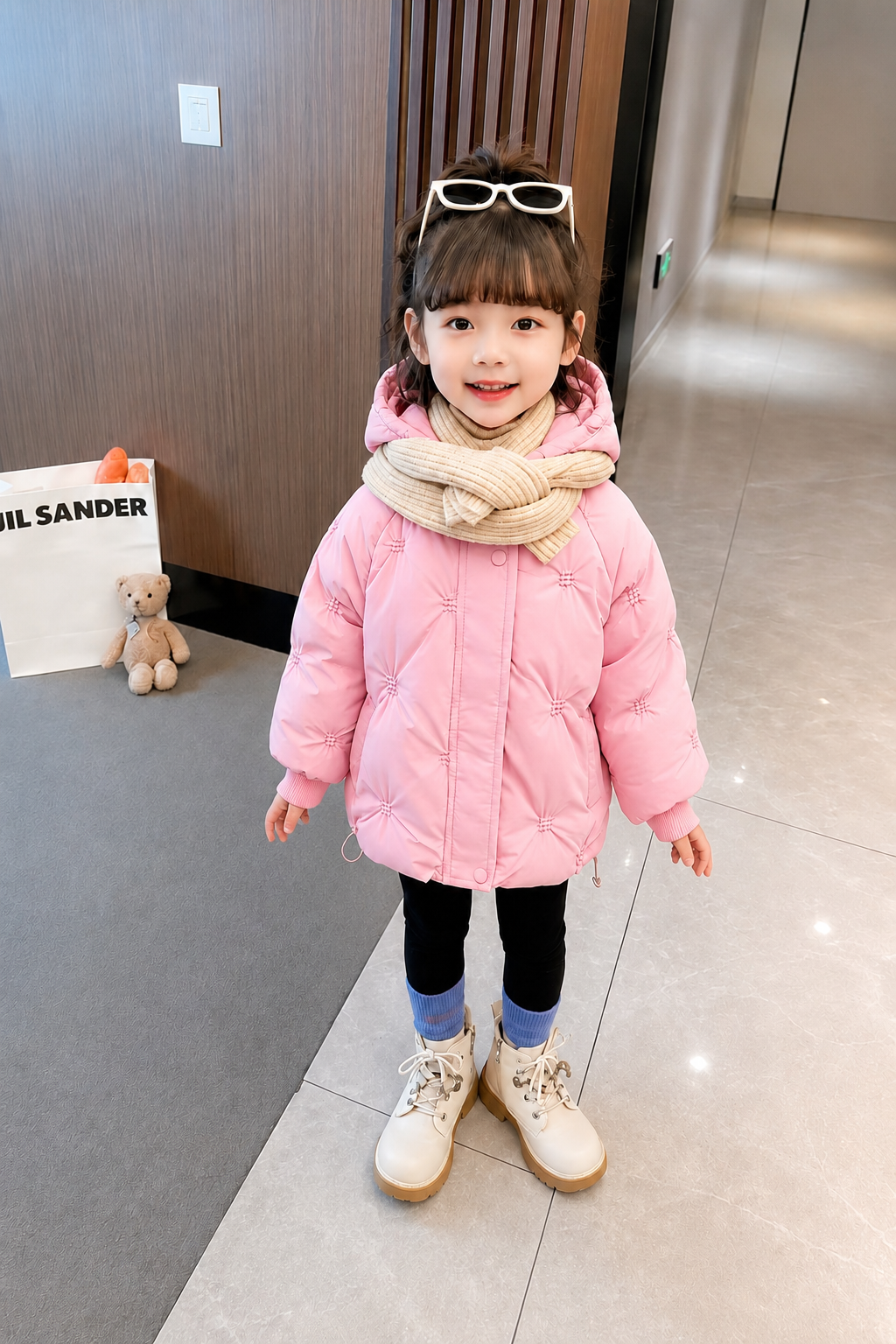 Girls Star Stitch Padded Jacket – Baby Pink