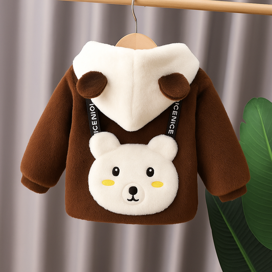 🐻 Cozy Plush Animal Hoodie for Kids - Dark Chocolate
