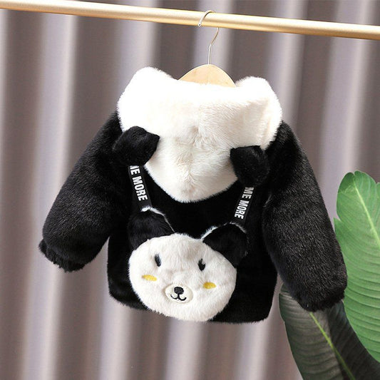 🐻 Cozy Plush Animal Hoodie for Kids -Black