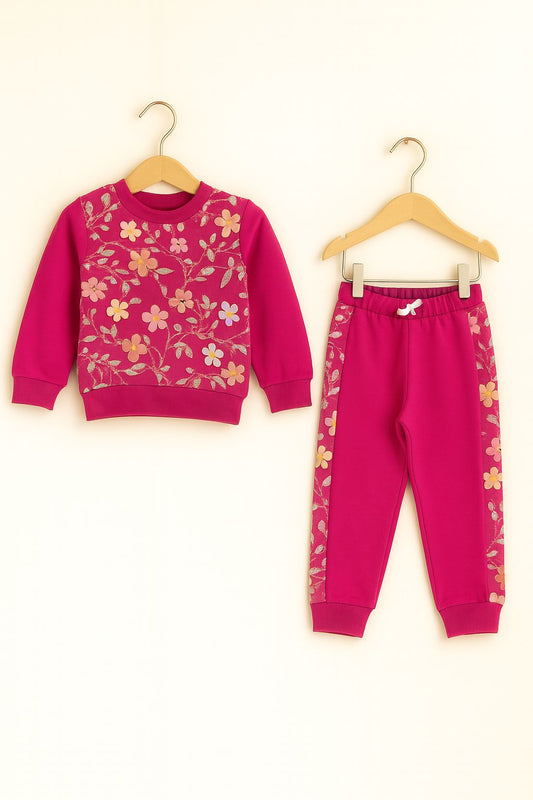 Girls’ Fuchsia 3D Floral Embellished Tracksuit 297