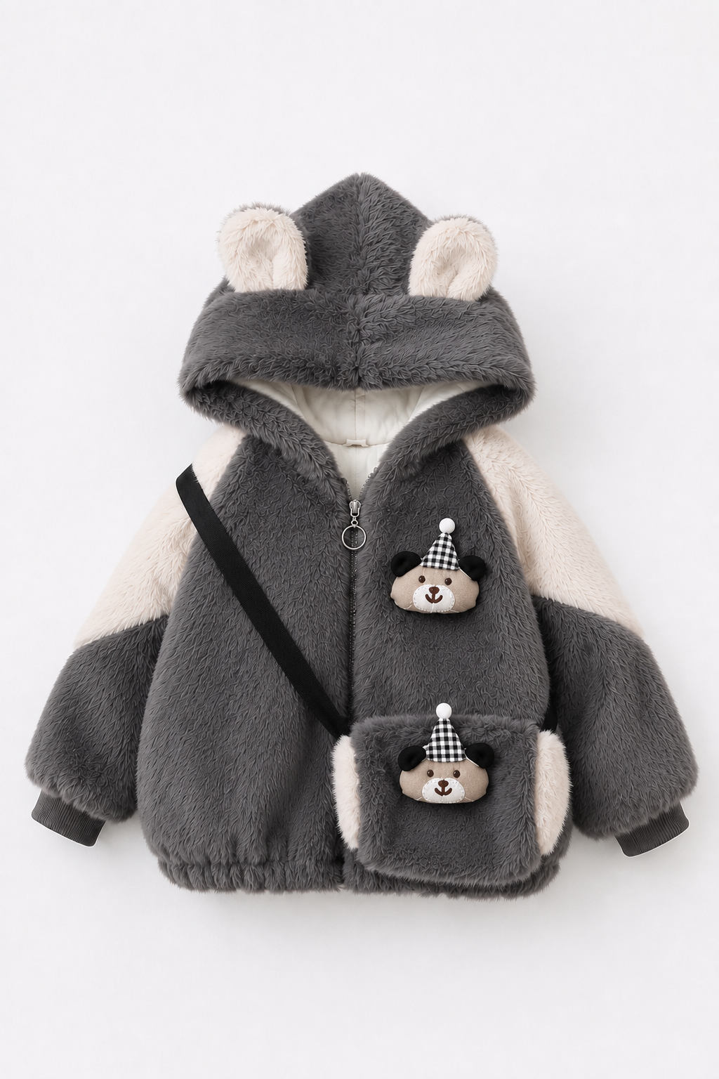 Teddy Pouch Fur Jacket - Ash Grey 103