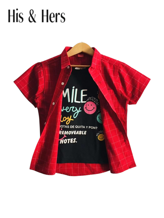 White Checked Red Double Casual Shirt (Black inner) 250