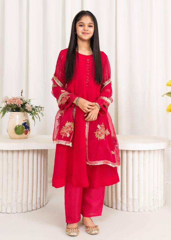 Three-piece Shocking Pink Chiffon Suit